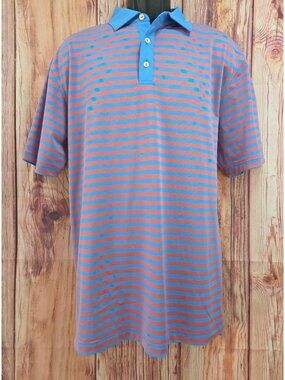 Peter Millar Summer Comfort Mens Large Polo Shirt Blue Striped